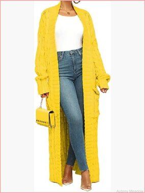 Thin Cable Knit Cardigan with Pockets Extra Long Ankle Length Sweater